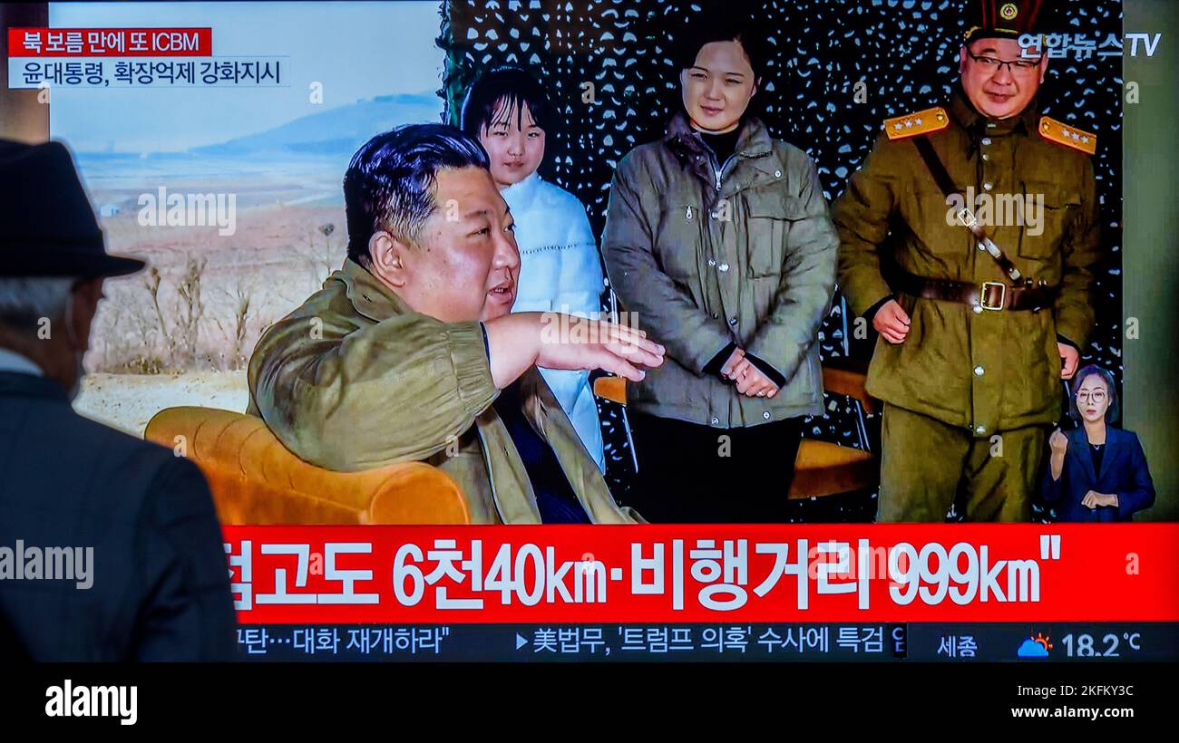 A TV screen shows North Korea's KCNA released a picture of North Korean