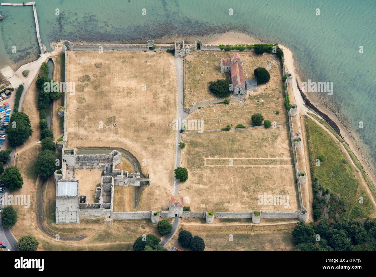 Portchester Castle and Roman Fort, Portchester, Hampshire, 2018 Stock ...