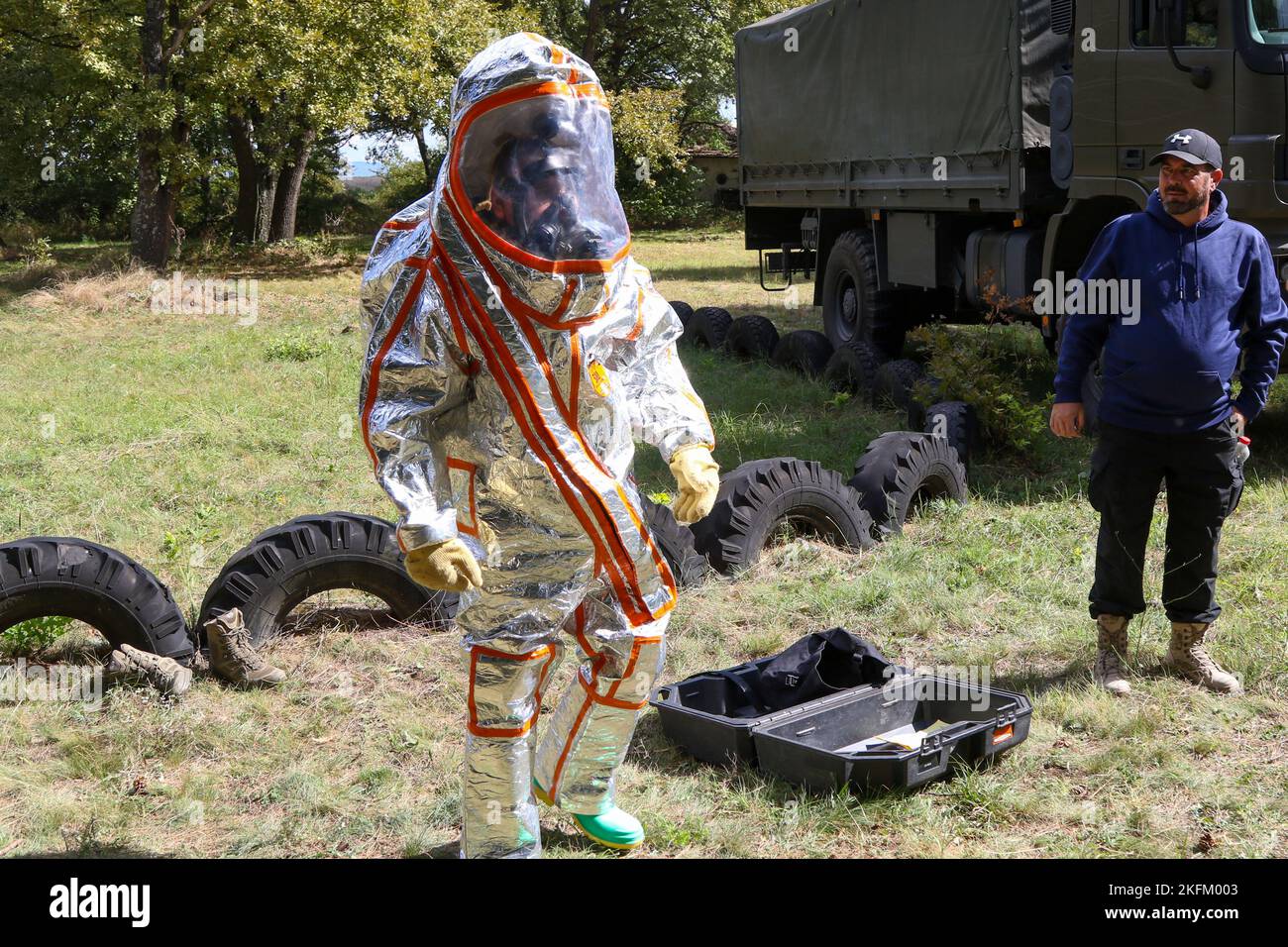A Bulgarian Soldier with the 38th Chemical Battalion wears a U.S. Army
