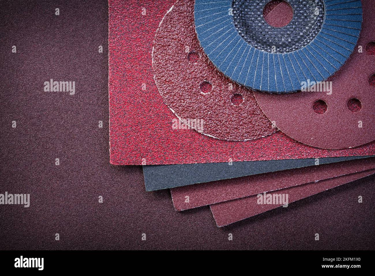 Composition of abrasive equipment on polishing paper Stock Photo Alamy