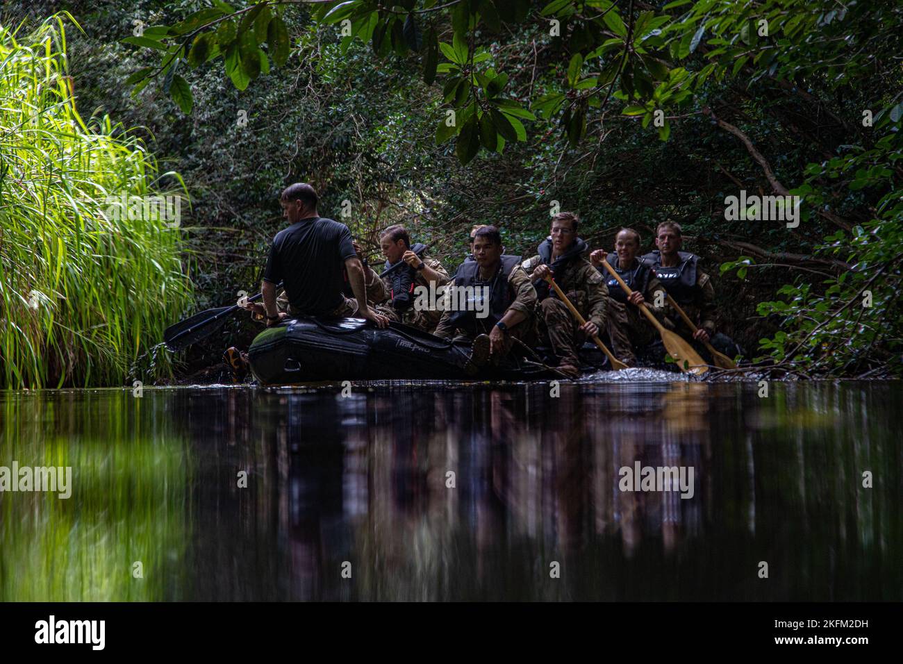 One Rope Bridge With Ruck U.S. Army Soldiers participating in Jungle School perform waterborne ...