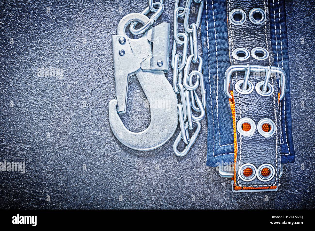 Construction safety harness on black background horizontal version