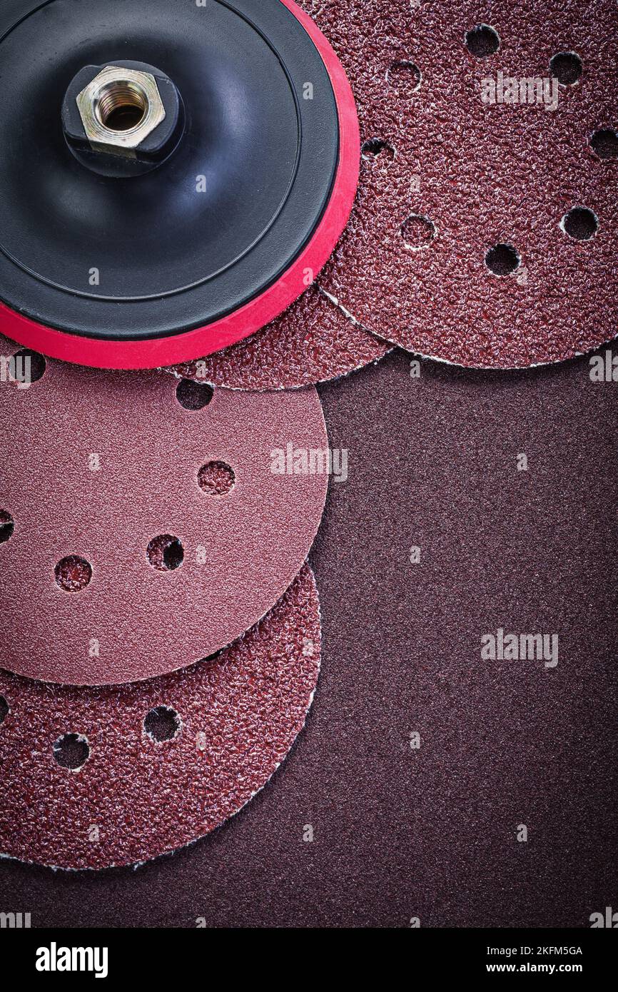 Grinding wheels holder on polishing paper abrasive tools Stock Photo