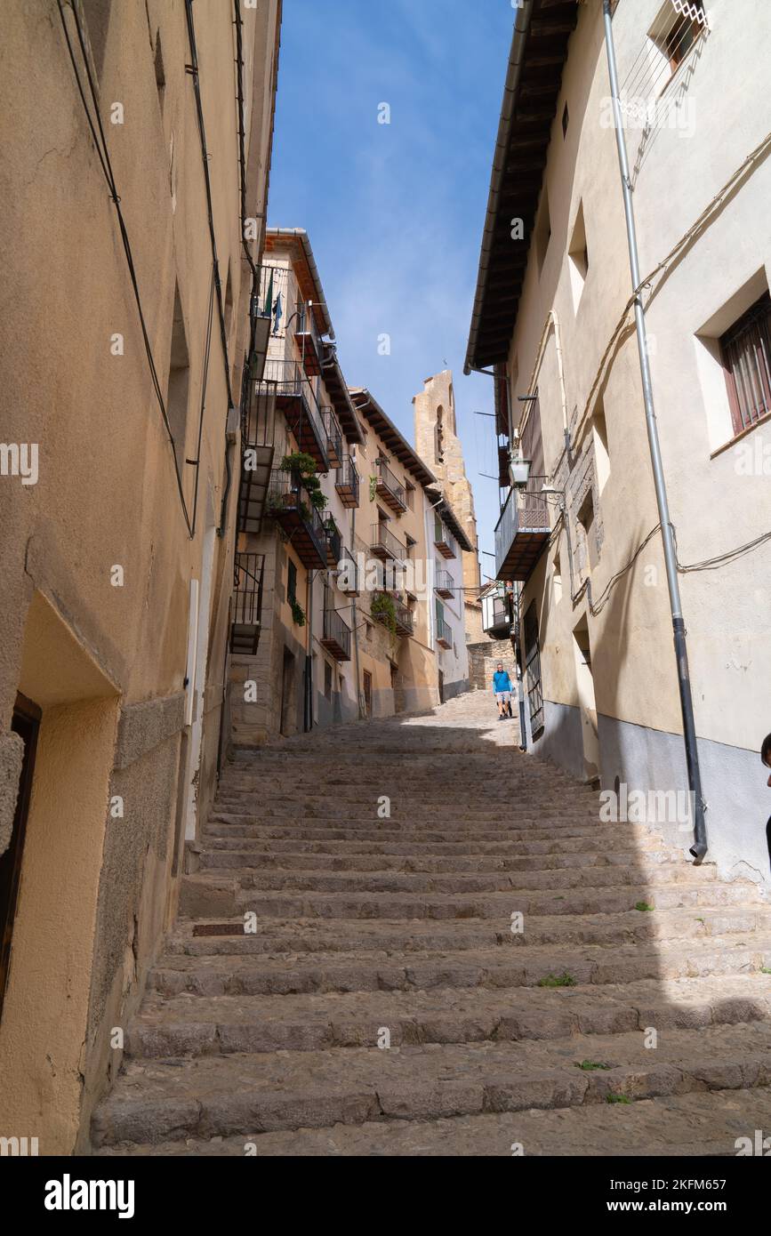 Street in old town Morella Castellon province Spain historic castle location Stock Photo