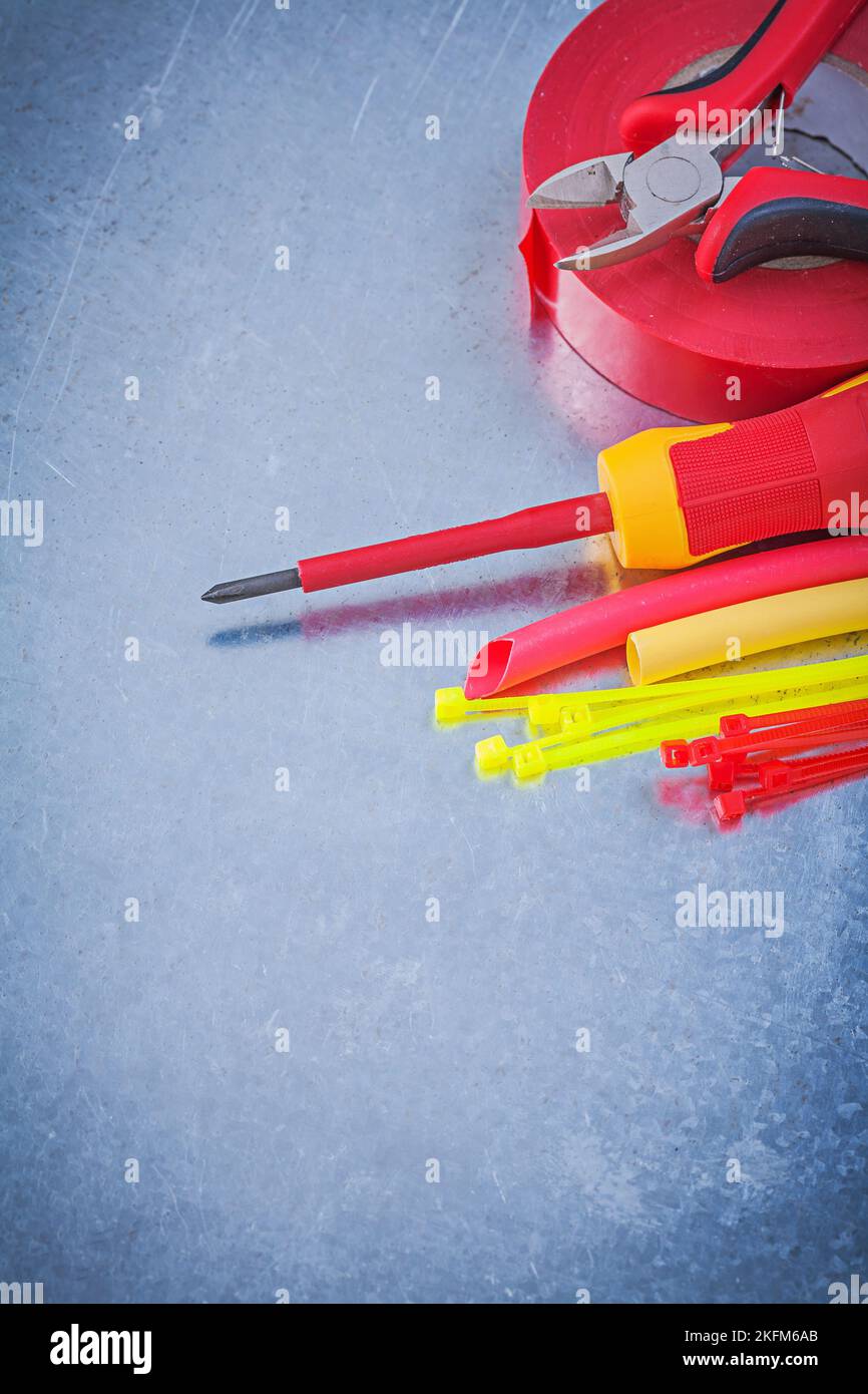 Insulating tape electric wires cable ties screwdriver nippers