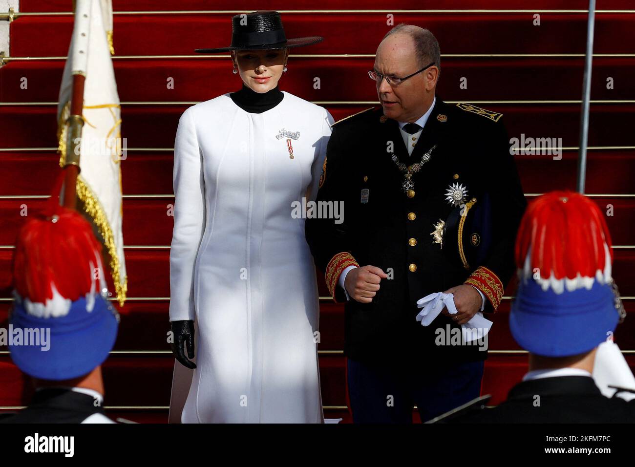 Prince Albert II of Monaco and Princess Charlene leave after a mass at Monaco Cathedral during the celebrations marking Monaco's National Day, November 19, 2022. REUTERS/Eric Gaillard Stock Photo