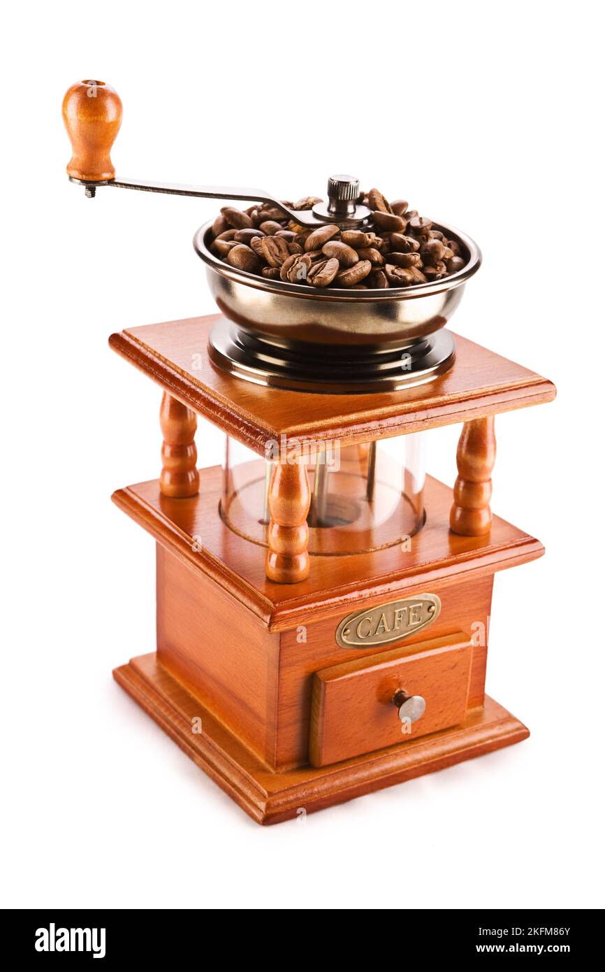 old coffee mill isolated Stock Photo Alamy