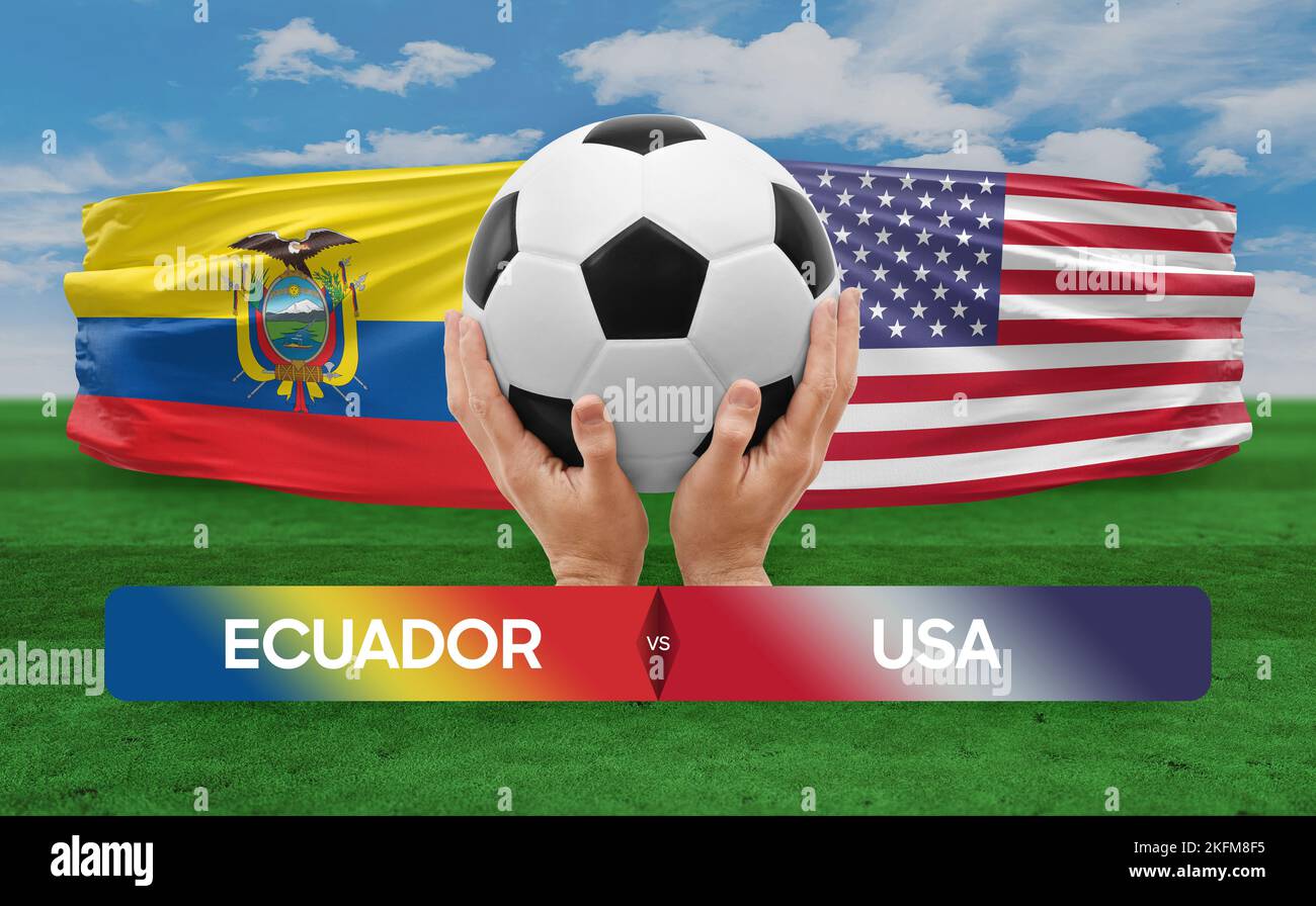 Ecuador vs USA national teams soccer football match competition concept. Stock Photo