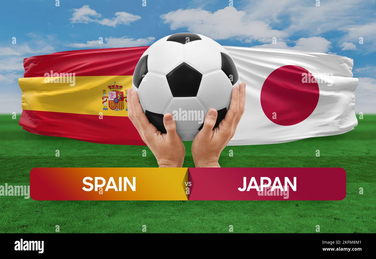 Spain vs Japan national teams soccer football match competition concept