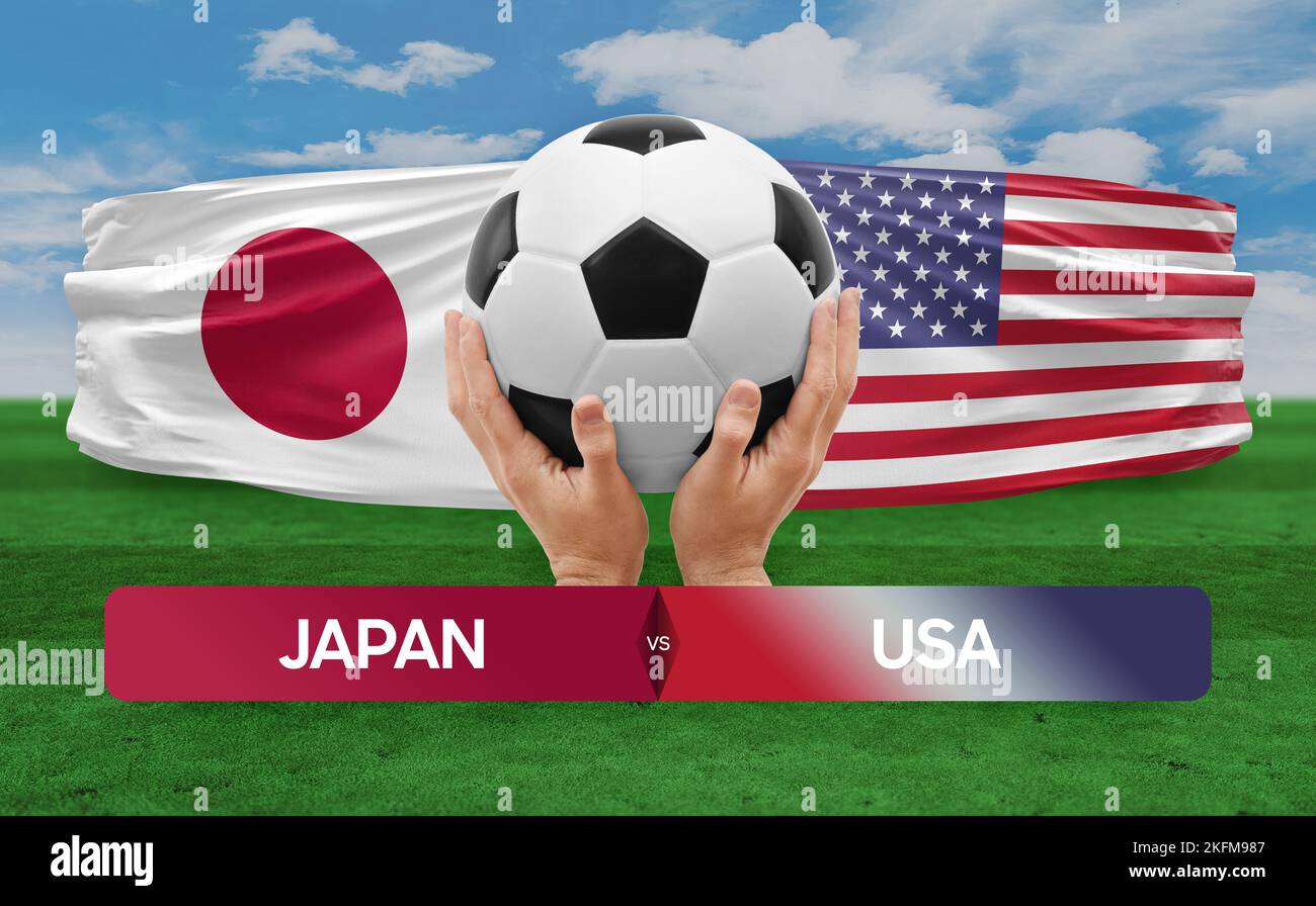 Japan vs USA national teams soccer football match competition concept. Stock Photo