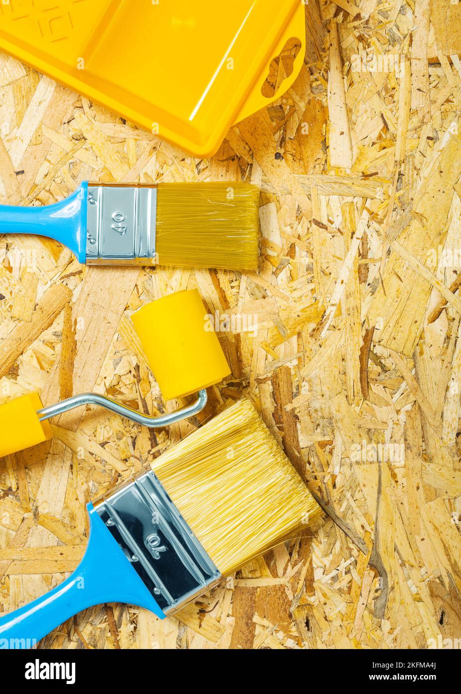 paint tools on plywood Stock Photo Alamy
