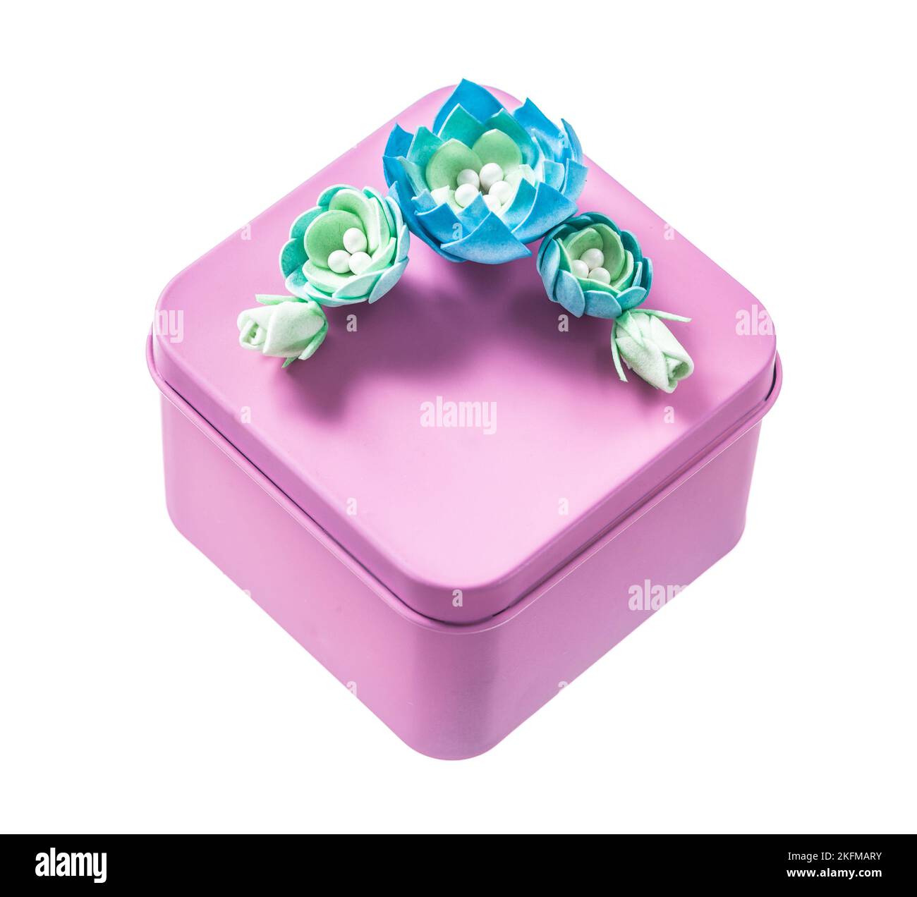 Pink square present box isolated on white Stock Photo - Alamy