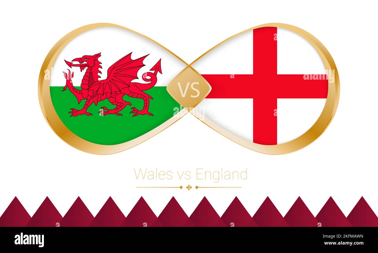 Wales versus England golden icon for Football 2022 match. Vector illustration. Stock Vector