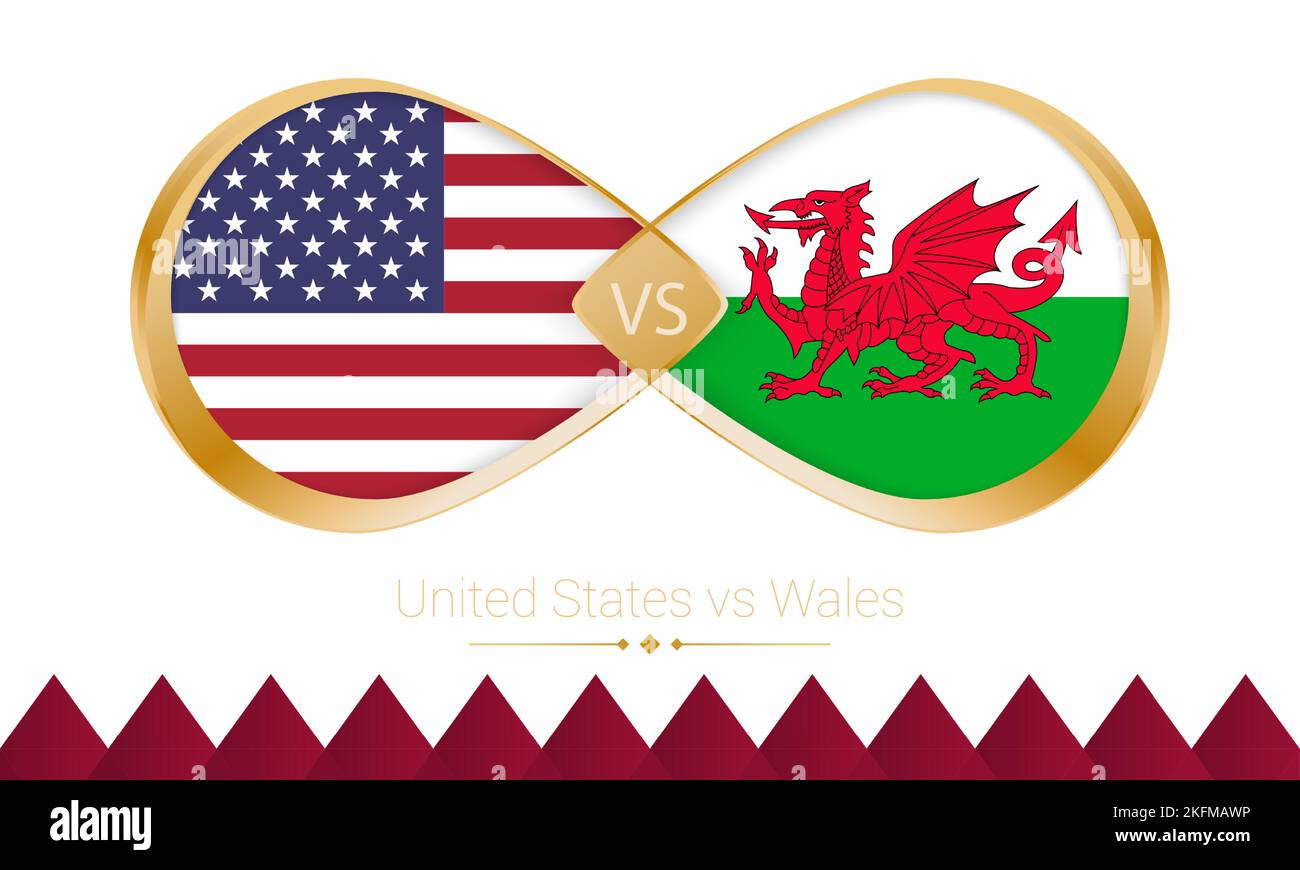 United States versus Wales golden icon for Football 2022 match. Vector illustration. Stock Vector