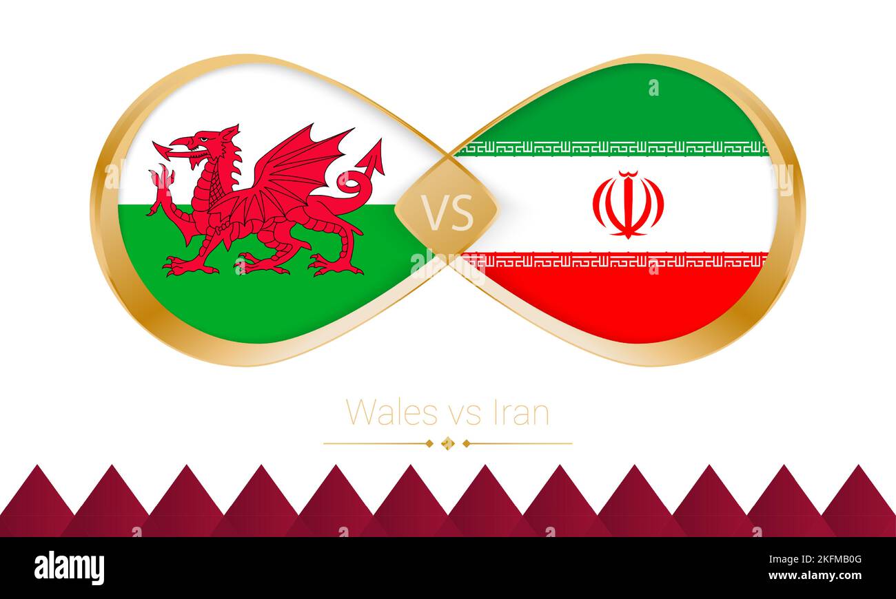 Wales versus Iran golden icon for Football 2022 match. Vector illustration. Stock Vector