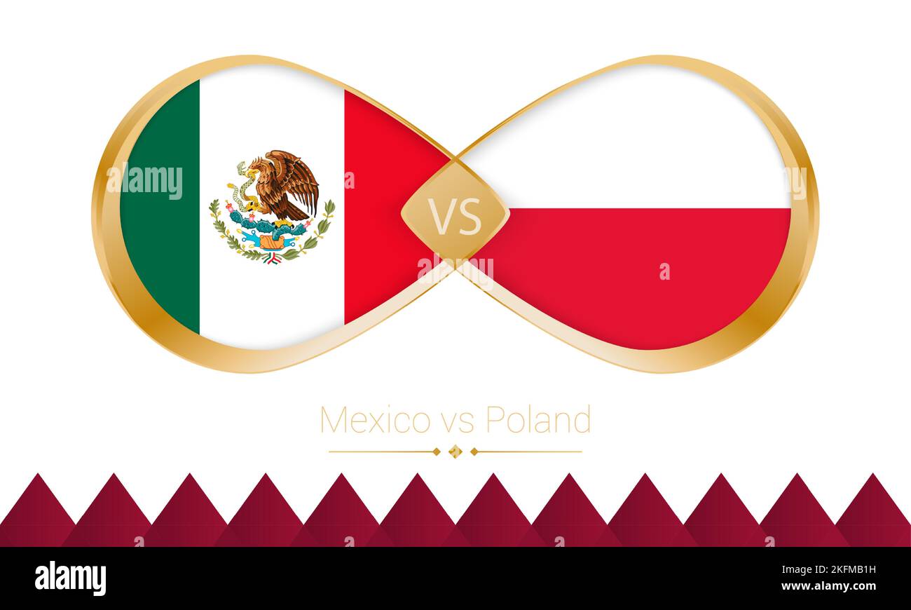 Mexico versus Poland golden icon for Football 2022 match. Vector