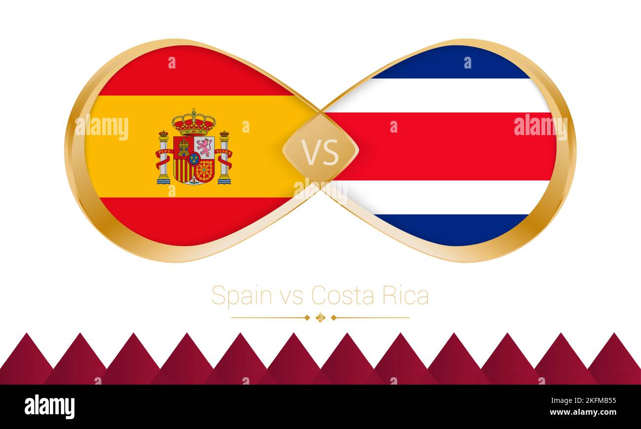 Spain versus Costa Rica golden icon for Football 2022 match. Vector