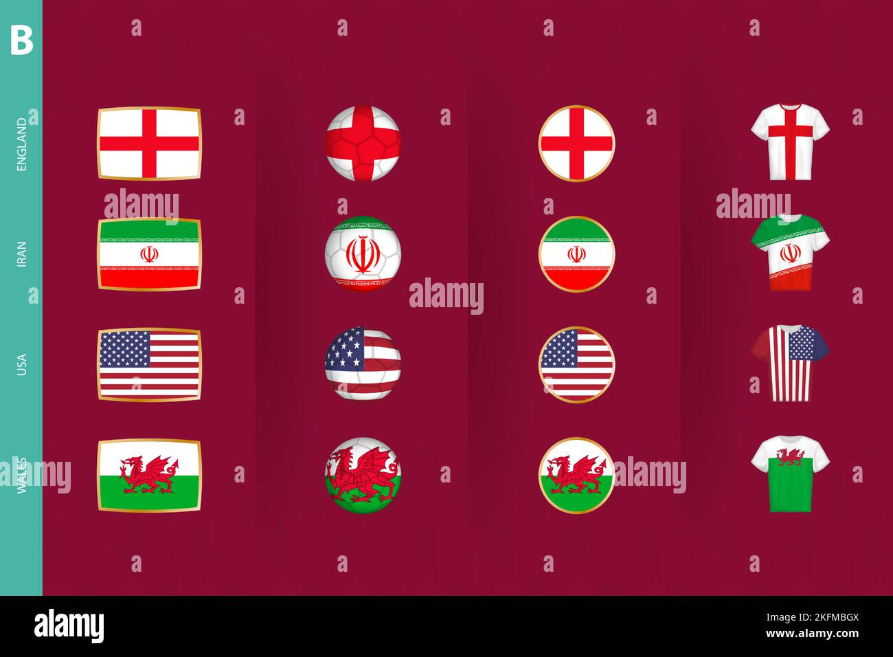 Collection of flags of Group B soccer tournament, a set of vector icons. Vector illustration. Stock Vector