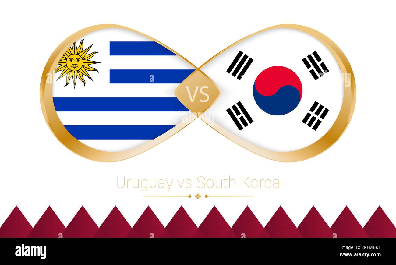 Uruguay versus South Korea golden icon for Football 2022 match. Vector