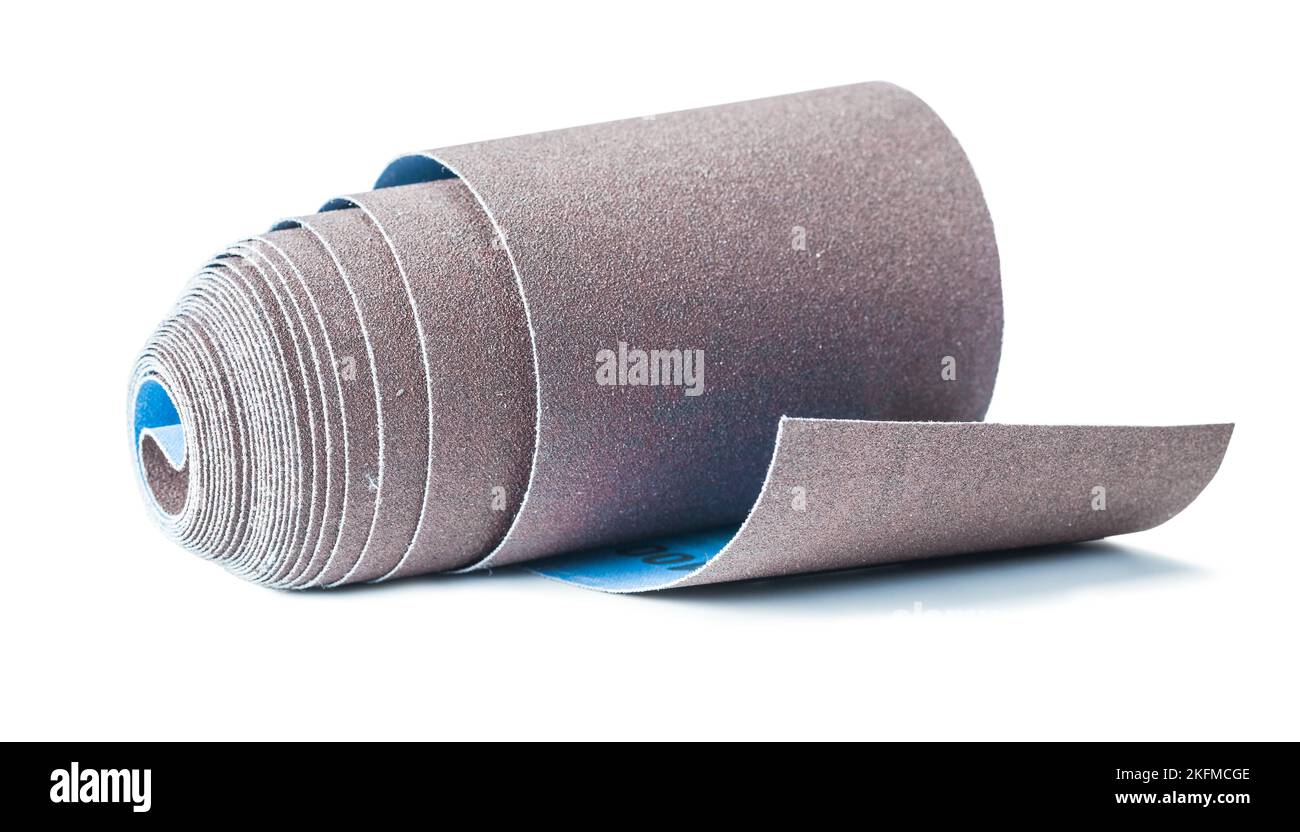 rolled sandpaper abrasive tools isolated on white Stock Photo Alamy