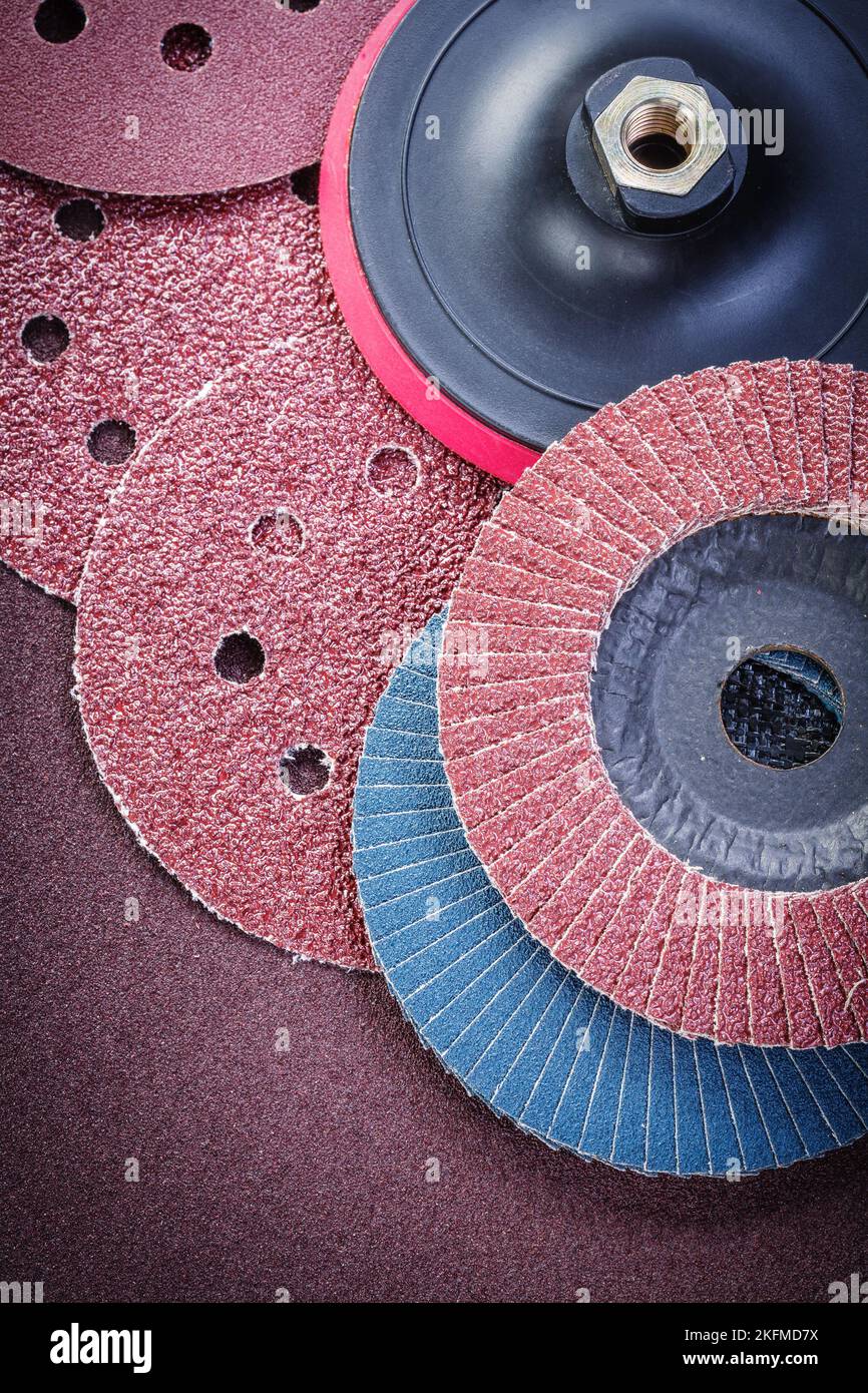 Sanding wheels holder on polishing sheet abrasive tools Stock Photo Alamy