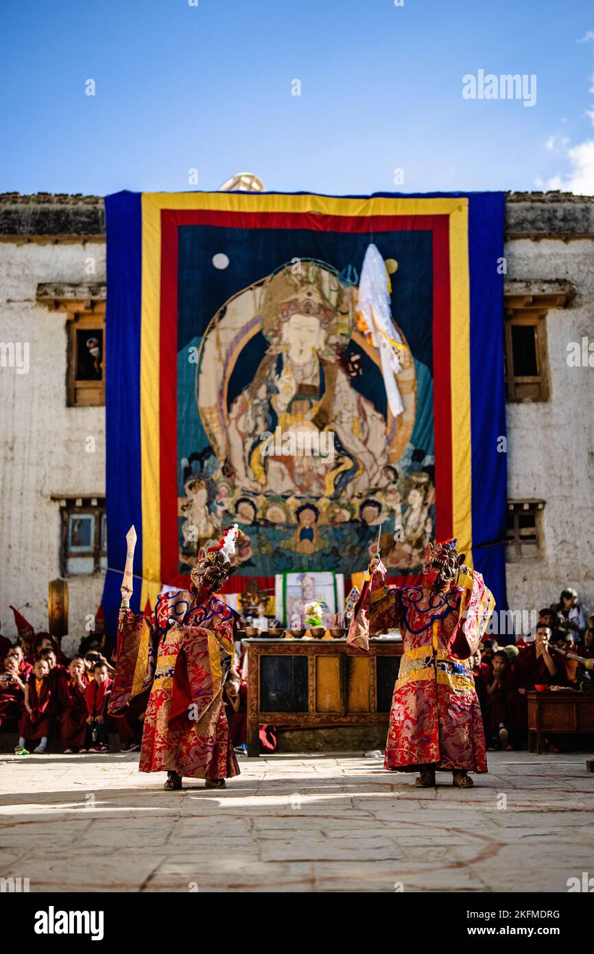 The Tibetan Buddhist dancer in traditional demon spirit ghost clothing ...