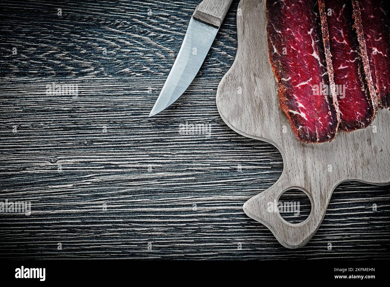 Sliced meat carving board knife Stock Photo Alamy