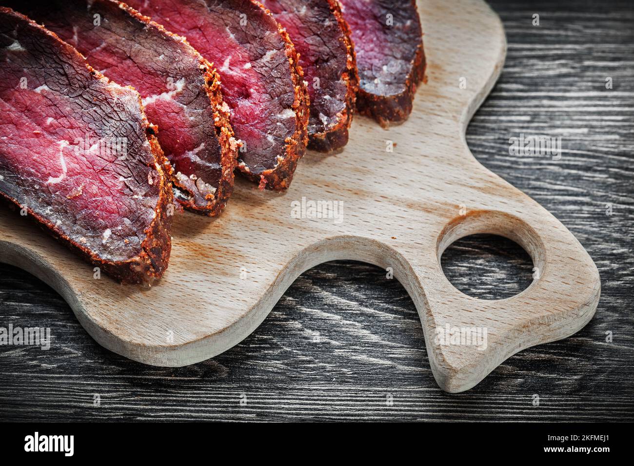 Sliced meat carving board food concept Stock Photo Alamy
