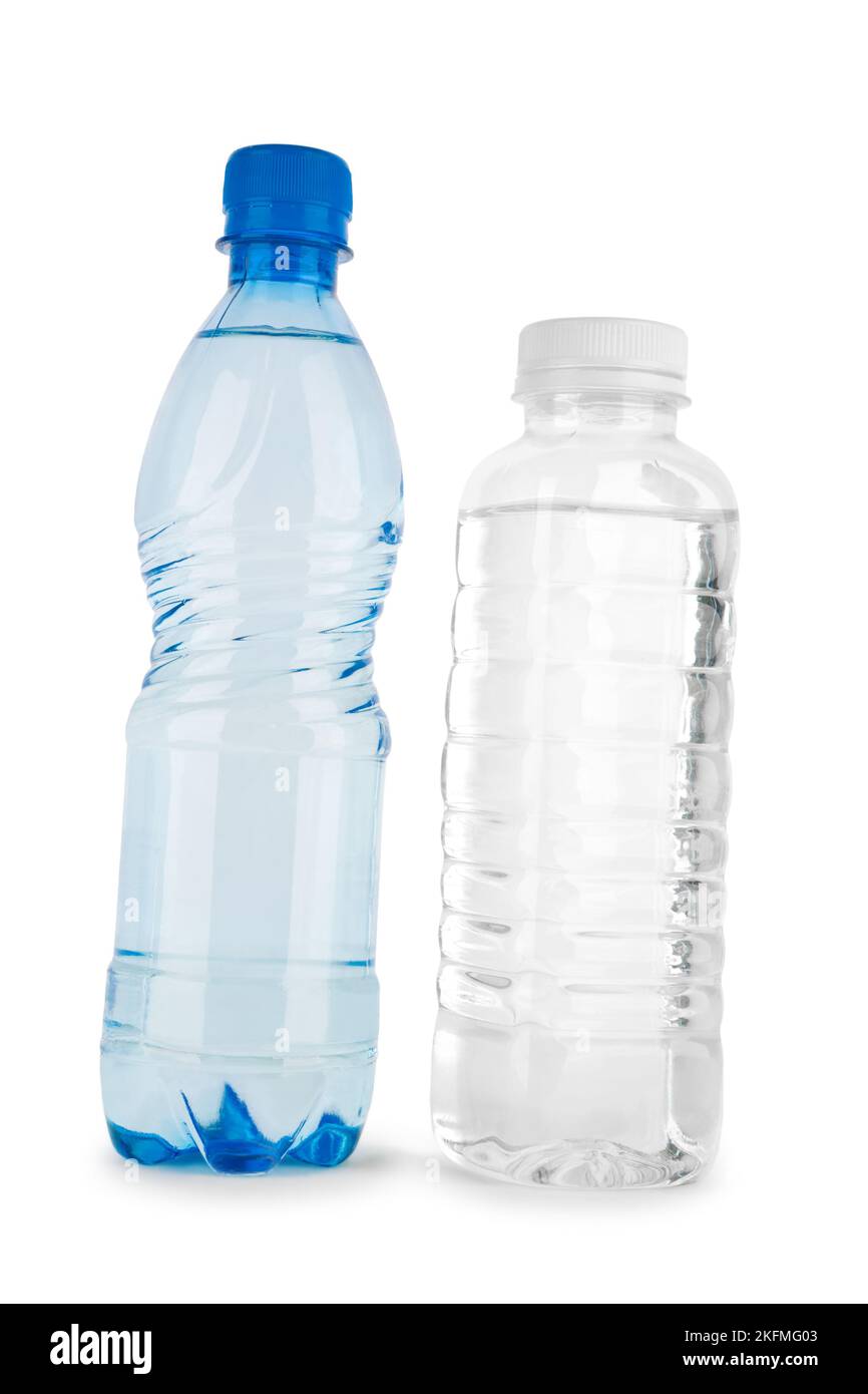 two blue and noncolored bottle with water isolated Stock Photo - Alamy