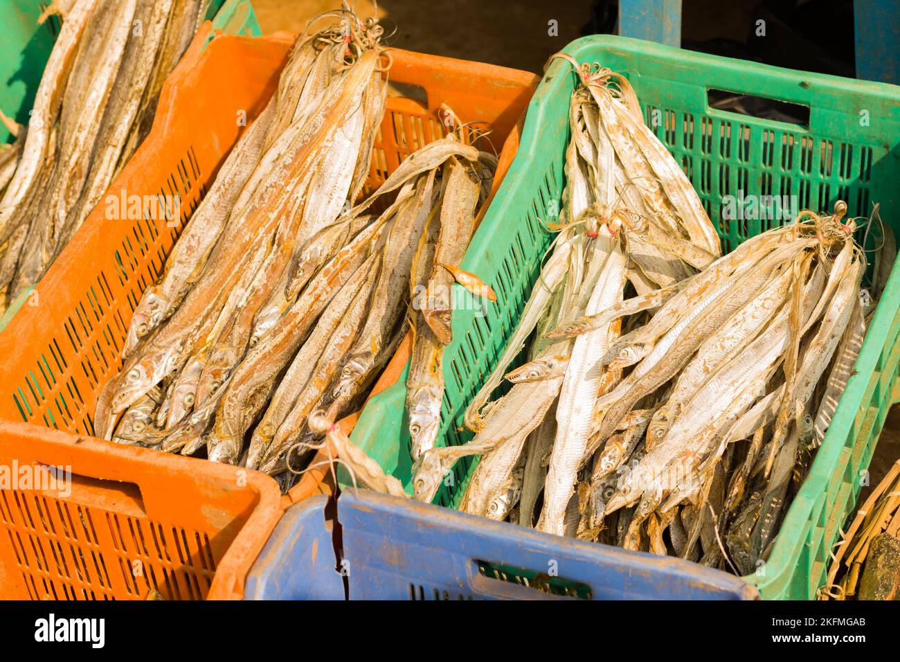 dried fish being sold in the fish markets of digha west bengal Stock
