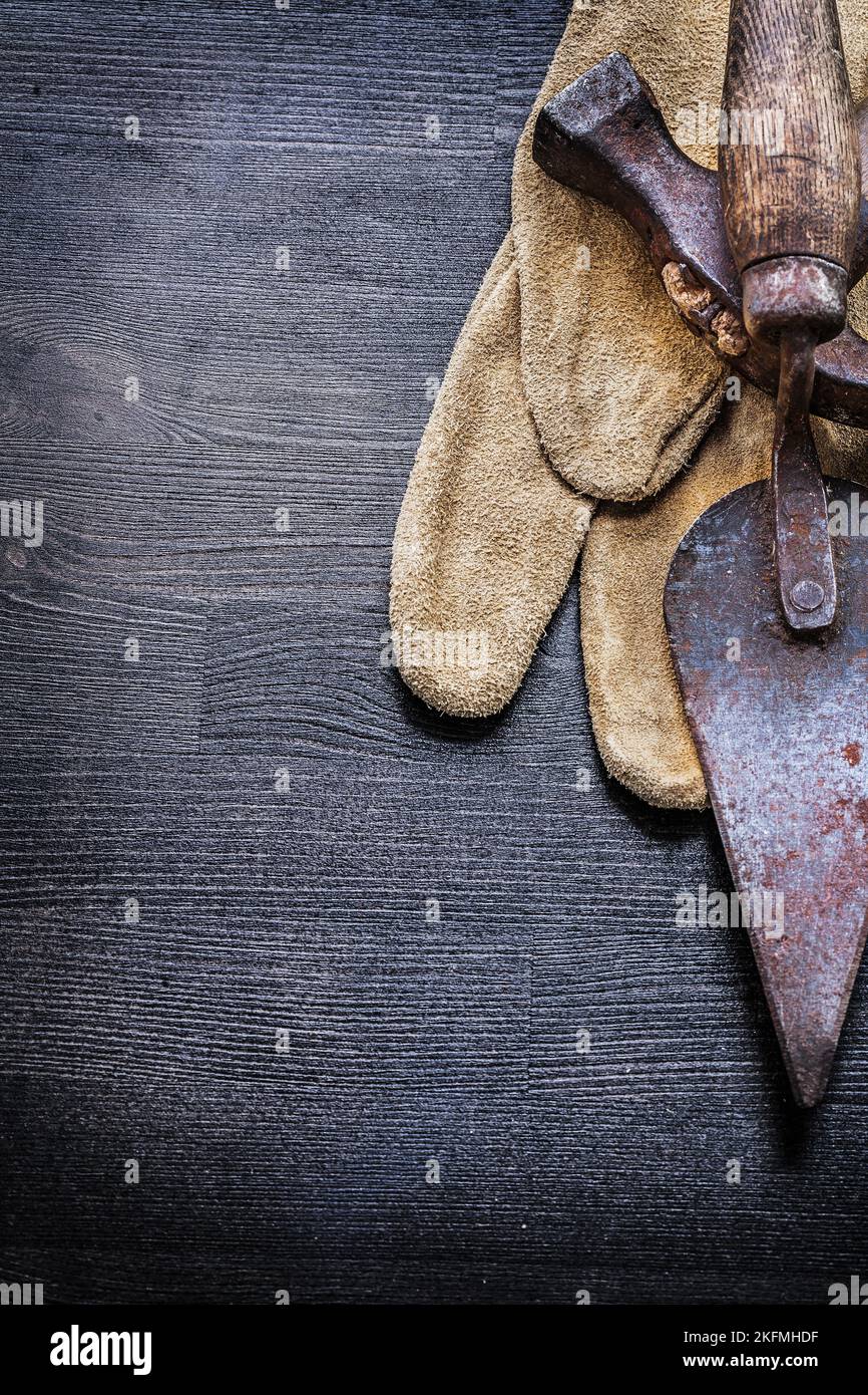 vintage tools claw hammer and putty spattle. Stock Photo
