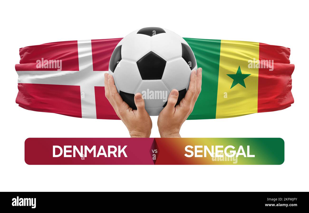 Denmark vs Senegal national teams soccer football match competition concept. Stock Photo