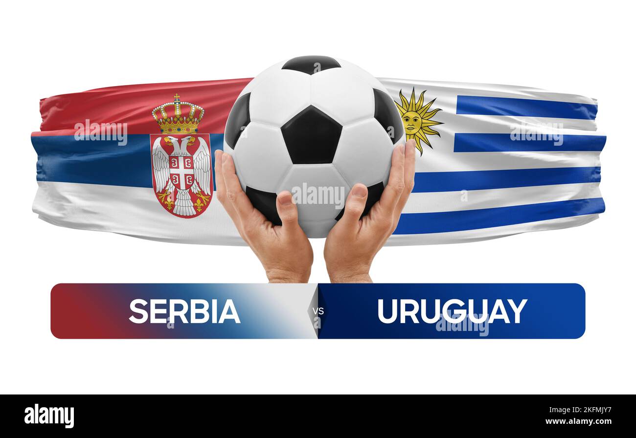 Serbia vs Uruguay national teams soccer football match competition concept. Stock Photo