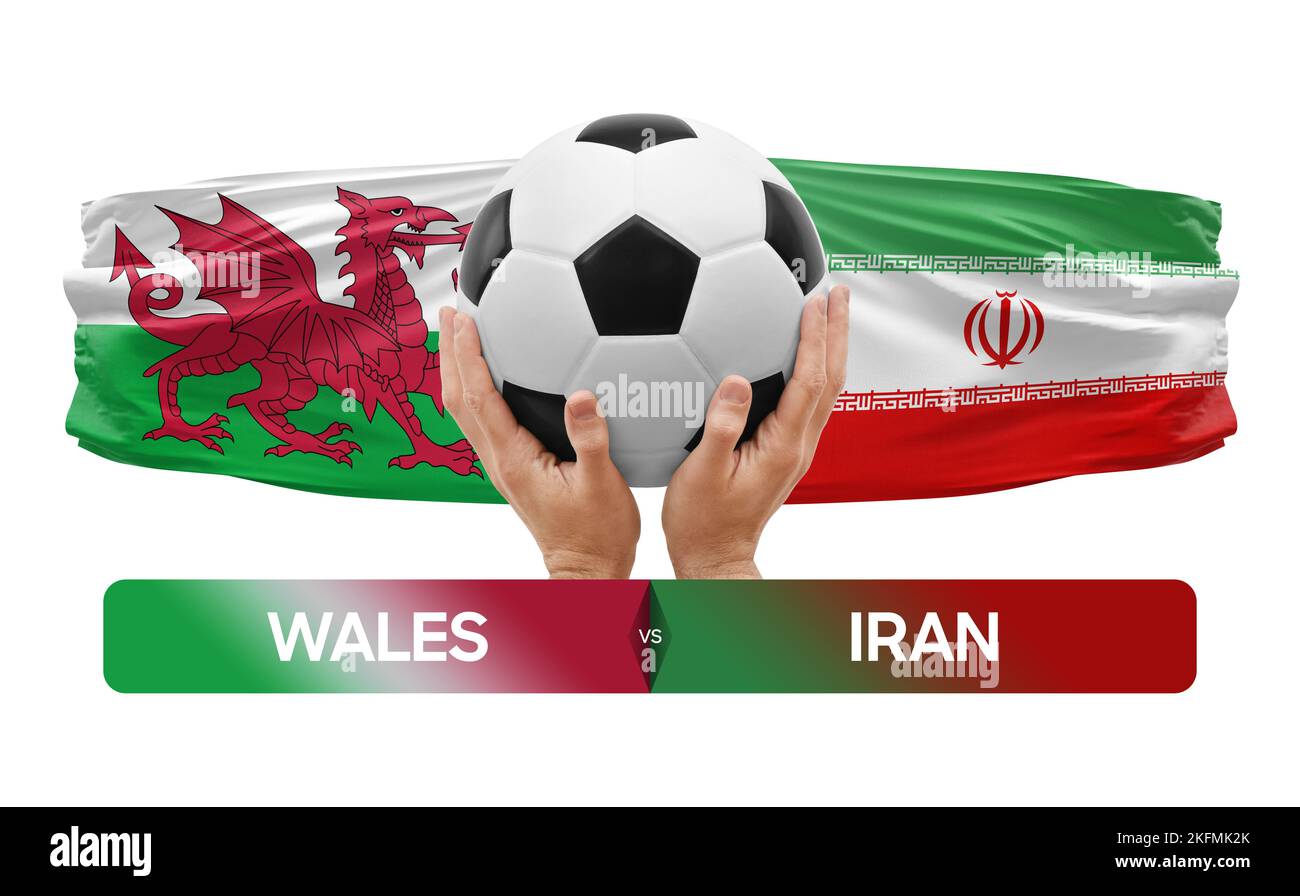 Wales vs Iran national teams soccer football match competition concept. Stock Photo