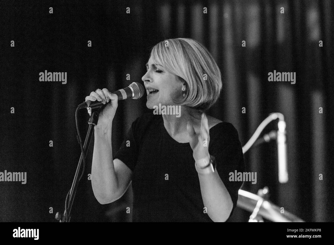 Andrea Parker, vocalist with Melys - live in concert at The Aquarium, Lowestoft, Suffolk - on 9 December 2016 Stock Photo