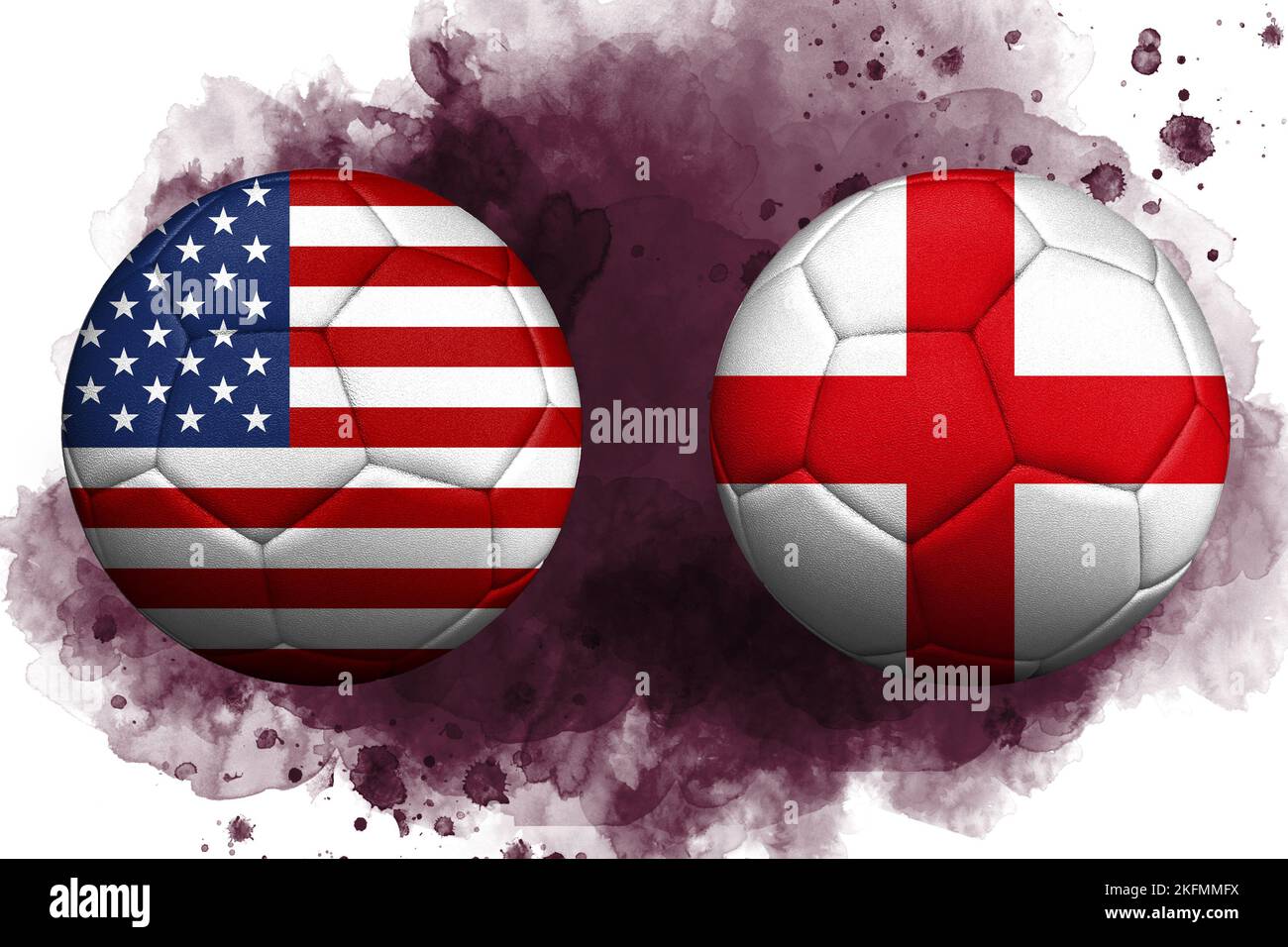 World Cup in Qatar, Flags of America and England are depicted on soccer