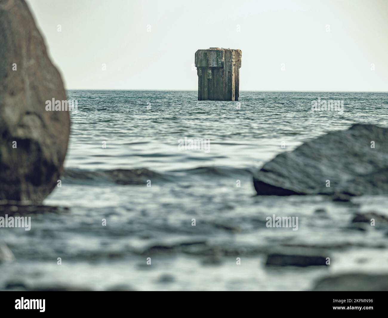 Ruins of the old gauge tower on shore bellow Cape Arkona lighthouse ...