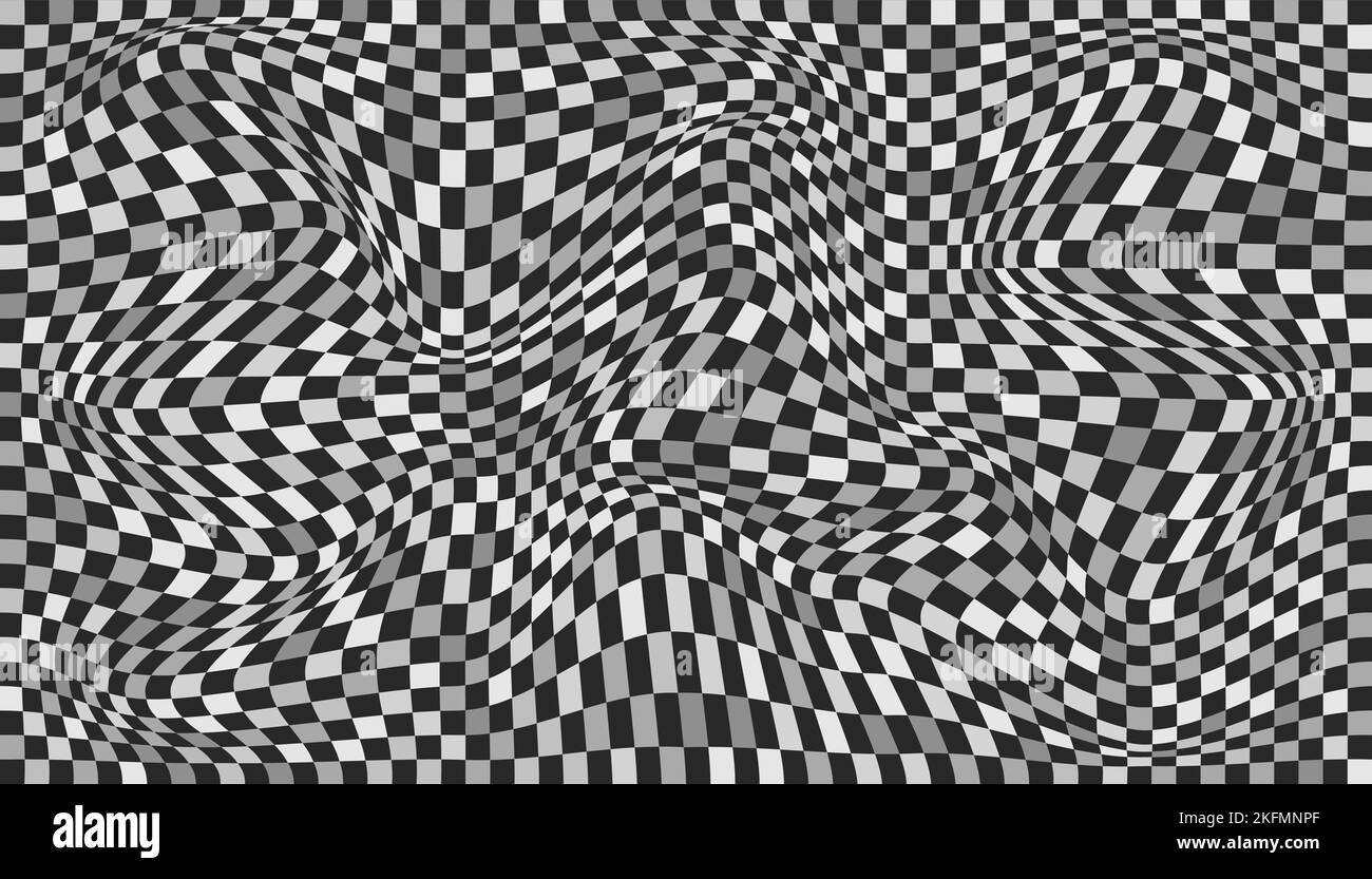 Checkered background with distorted squares. Abstract banner with ...