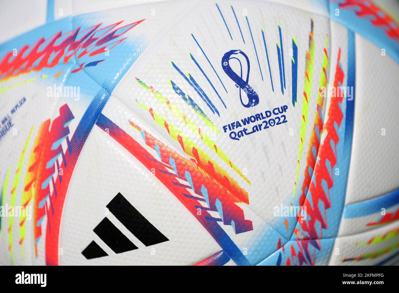 A general view of an Adidas Al Rihla, official ball for the 2022 FIFA World Cup matches in Doha, Qatar on November 19, 2022