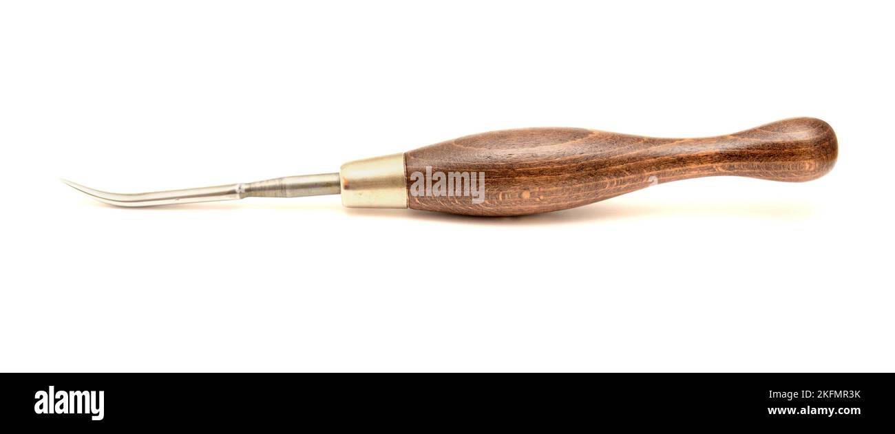 Curved burnisher tool used in engraving, isolated on white background