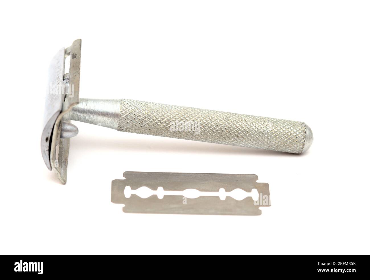Old style steel safety razor, isolated on white background Stock Photo