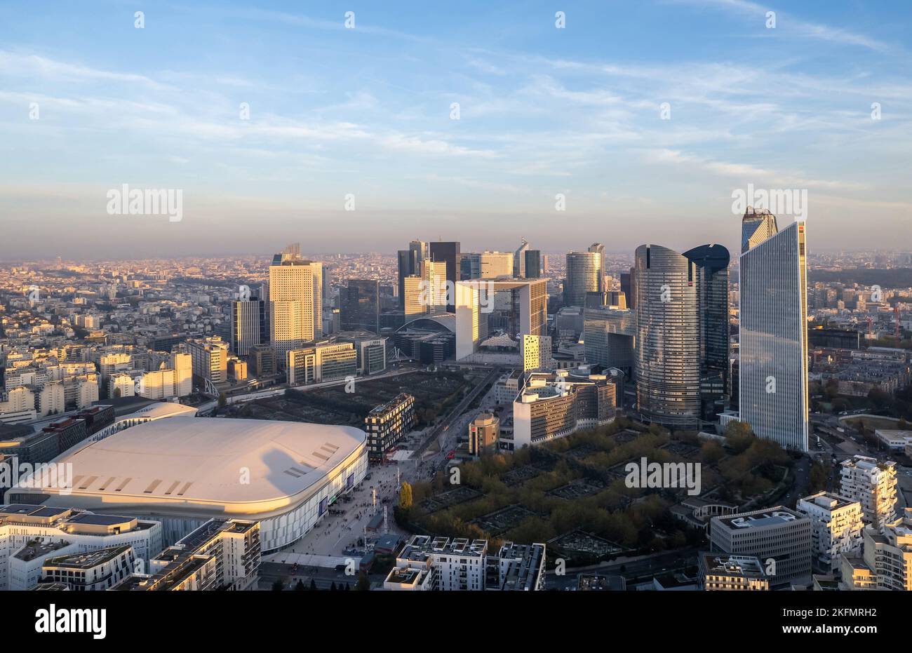 France, Hauts-de-Seine, the business district of La Défense and the indoor stadium of Paris La Défense Arena, also known as U Arena Stock Photo