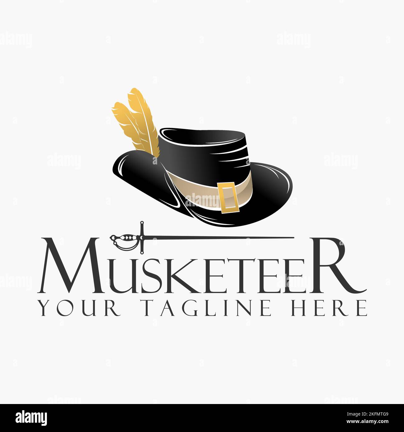 Musketeer hat with fur and sword image graphic icon logo design abstract concept vector stock. Can be used as a symbol related to cowboy or army Stock Vector