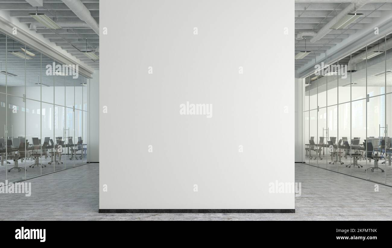 Blank white office wall mock up in modern office interior Stock Photo