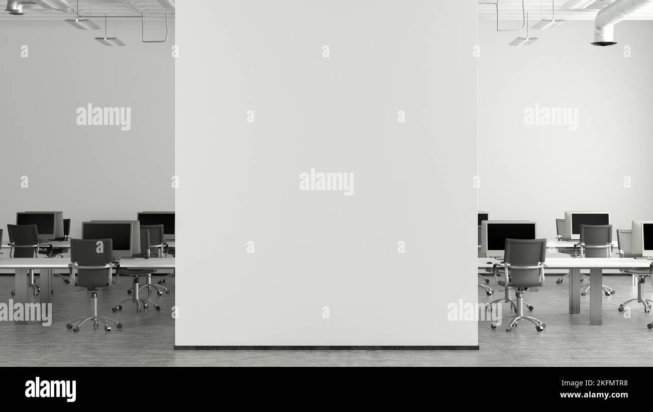 Blank white office wall mock up in modern office interior Stock Photo