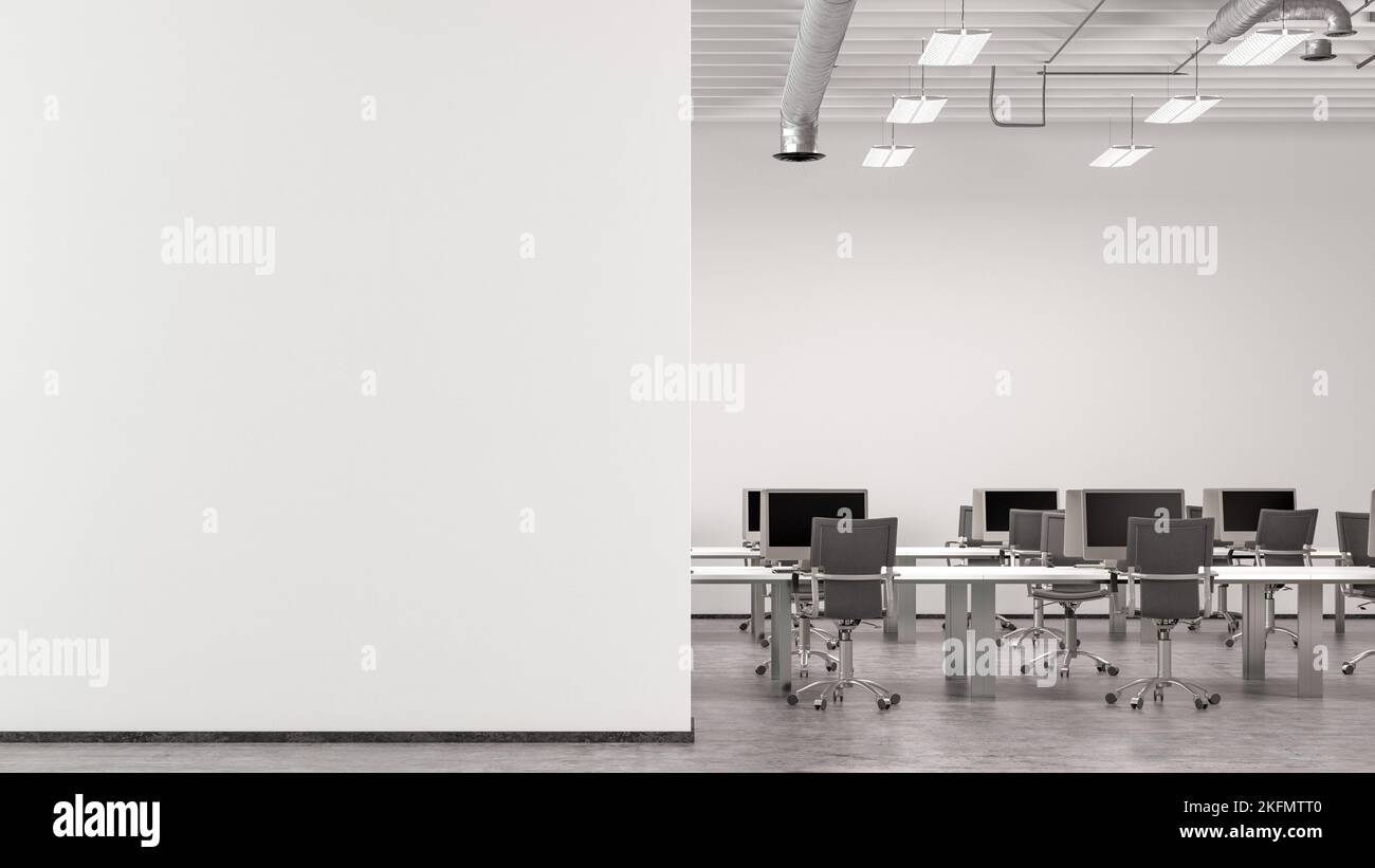 Blank white office wall mock up in modern office interior Stock Photo