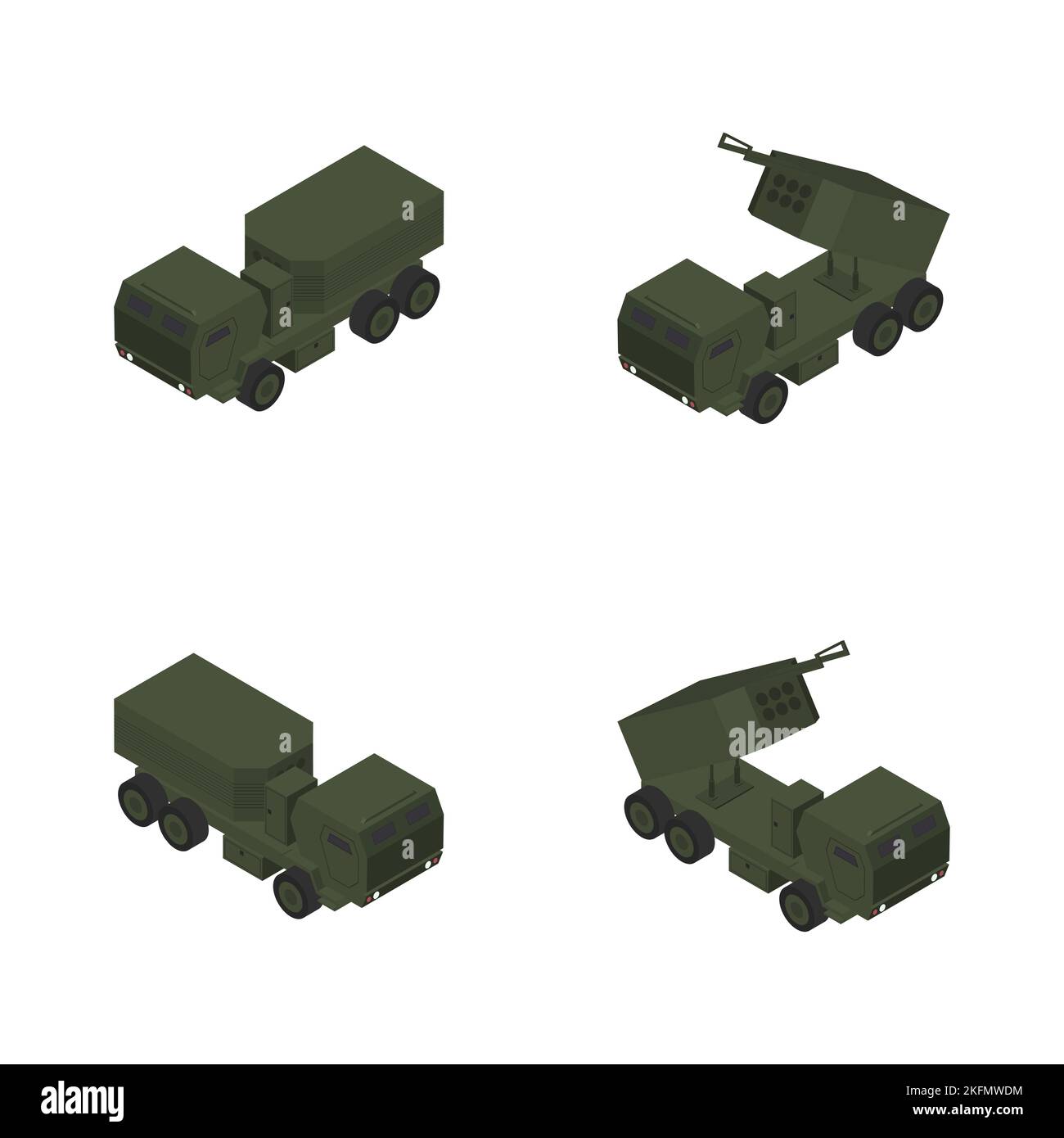 Highly mobile artillery missile system. Flat 3D isometric style. Stock Vector