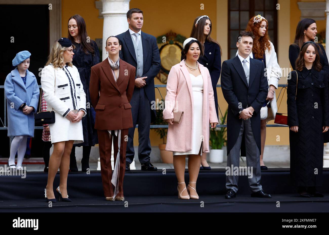 Camille Gottlieb, Pauline Ducruet, Louis Ducruet and his wife Marie Chevallier, Alexandra of Hanover and guests attend celebrations marking Monaco's National Day at the Palace in Monaco, November 19, 2022. REUTERS/Eric Gaillard/Pool Stock Photo