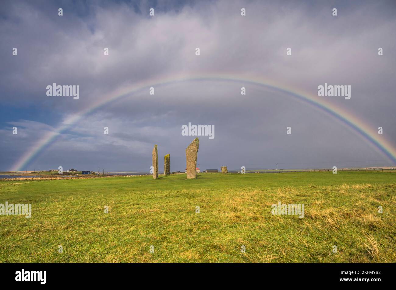 The image is of the 5000 years old Standing Stones of Stenness at Sternness near Ring of Brodgar on the main island of Orkney Stock Photo