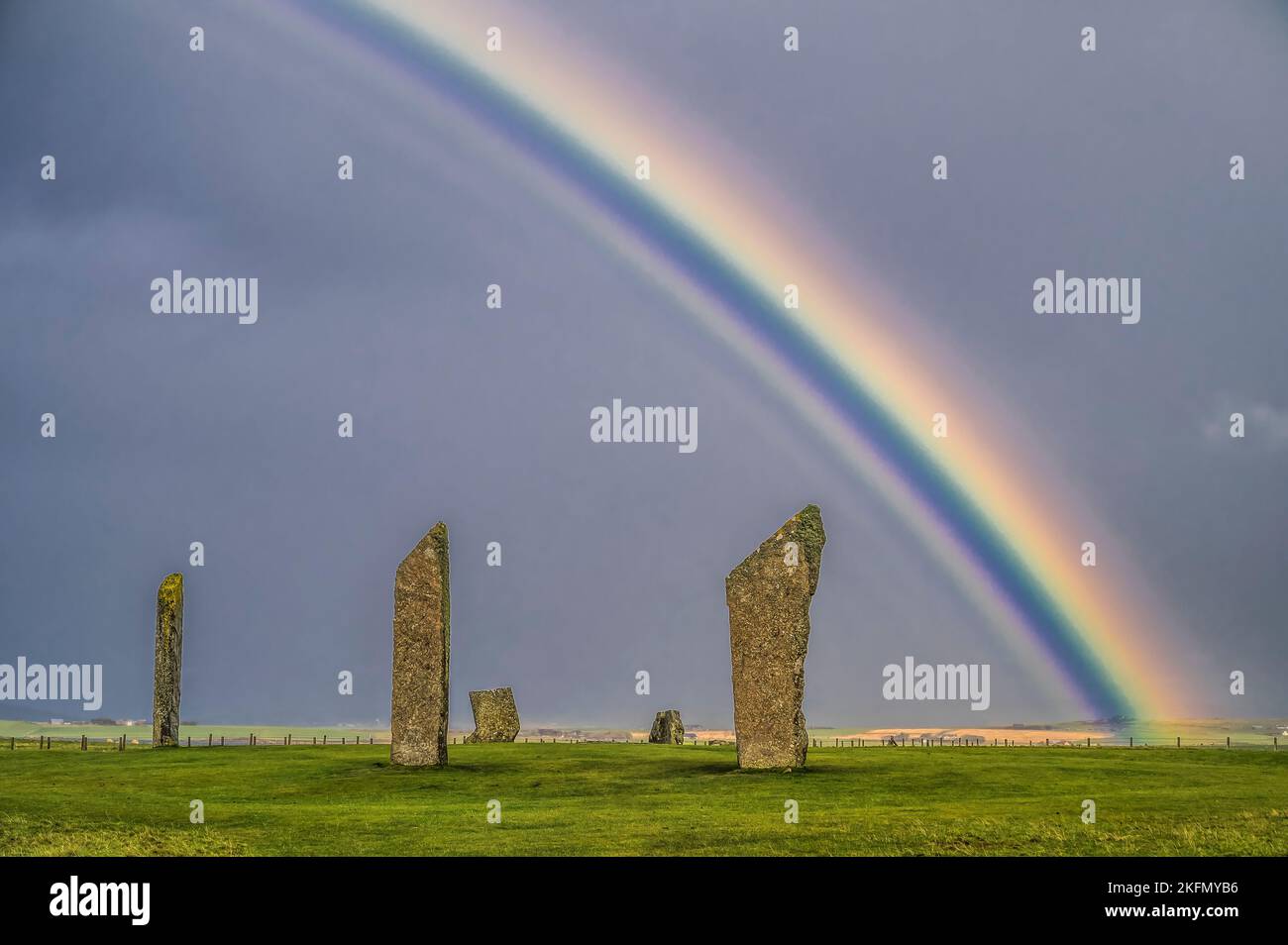 The image is of the 5000 years old Standing Stones of Stenness at Sternness near Ring of Brodgar on the main island of Orkney Stock Photo